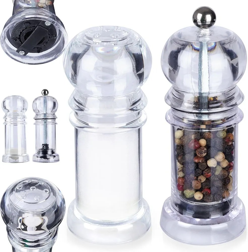 Kézi só- és borsdaráló Alpina, színtelen 2db-os szett