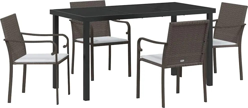vidaXL Kert étkező szett 5 pcs Barna és fekete PE Rattan