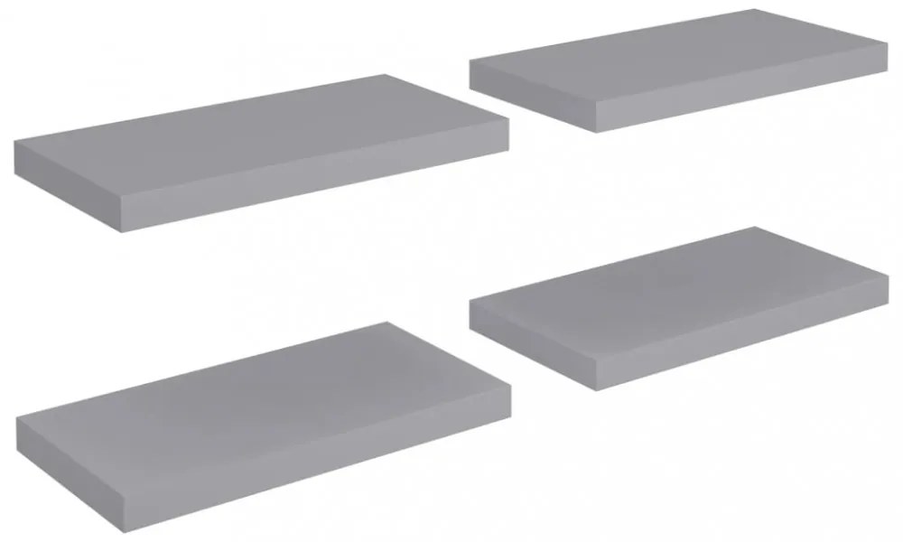 4 db szürke MDF lebegő fali polc 50 x 23 x 3,8 cm