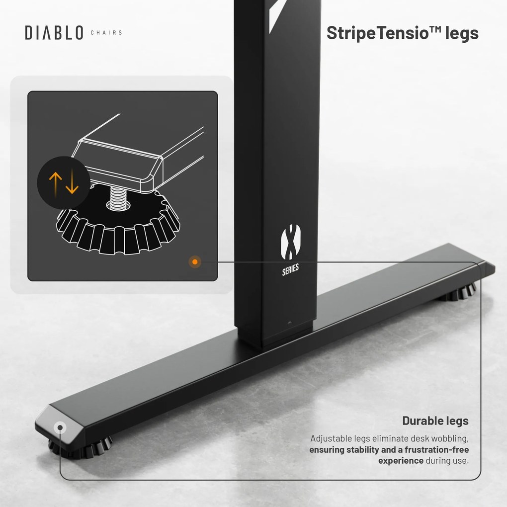 Elektromosan magasságban állítható íróasztal 160 cm fekete: Diablo X-Tensio 1600