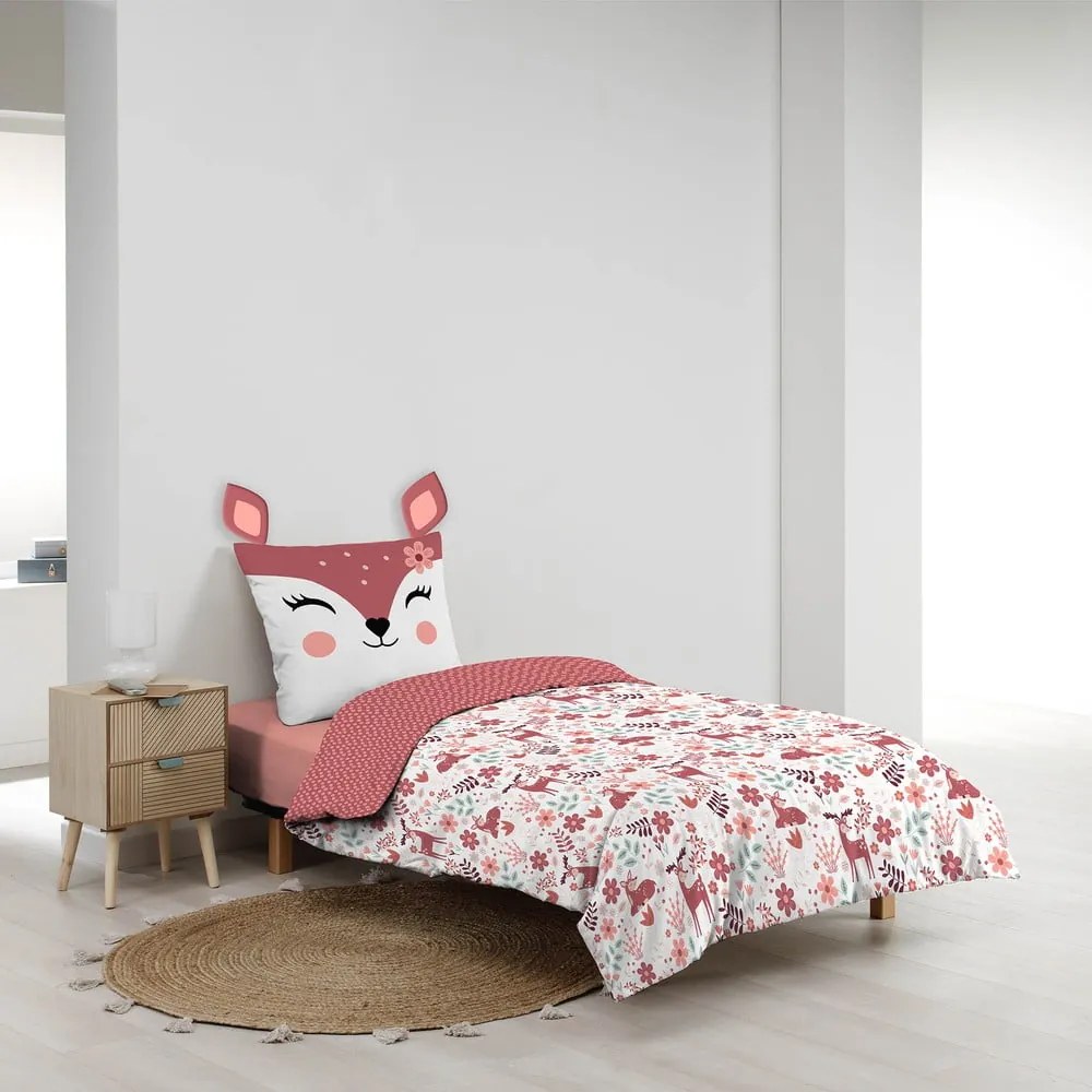 Fehér-rózsaszín egyszemélyes pamut gyerek ágyneműhuzat 140x200 cm Bichette – douceur d'intérieur