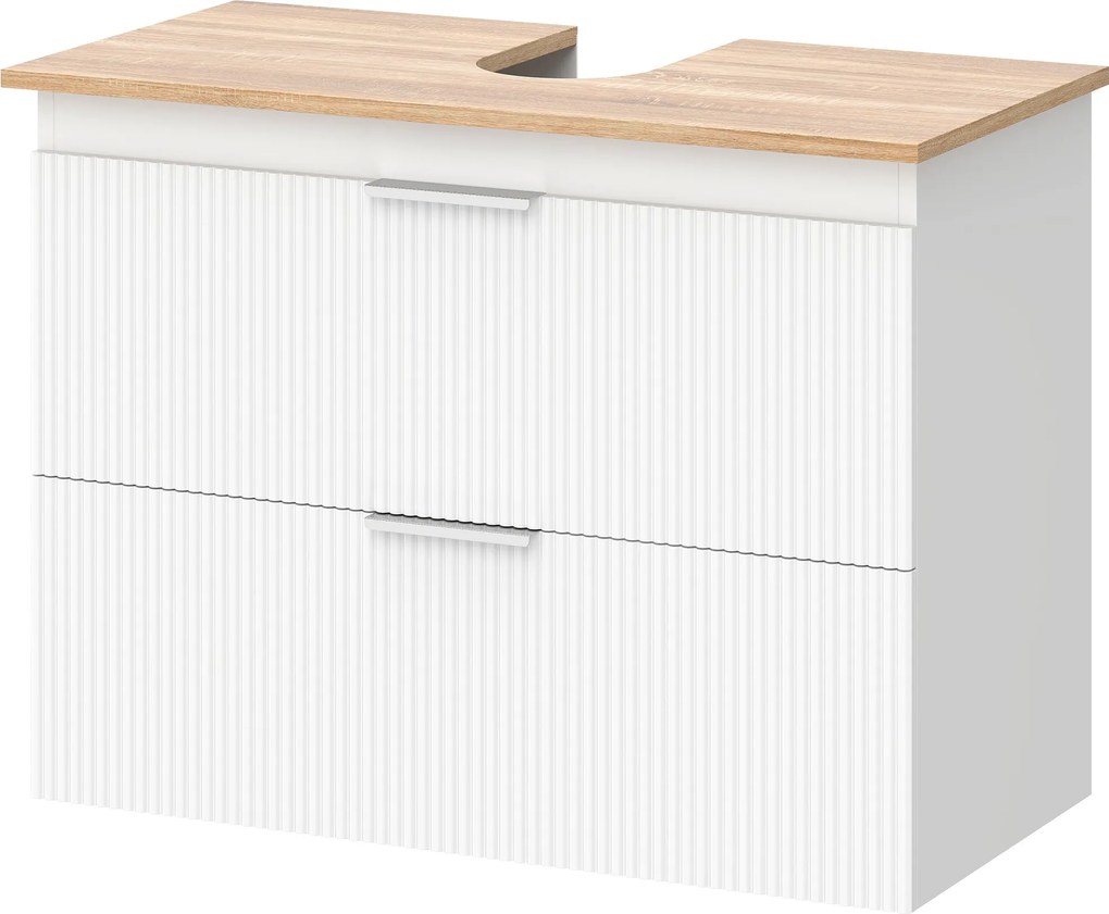 HOMCOM fürdőszobai alsószekrény két nagy fiókkal, két tónusú kivitel, oszlop- és mosdókagylóhoz illeszkedik, 80 x 40 x 60 cm, fehér & natúr | Aosom