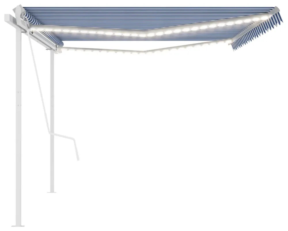 kék és fehér automata szélérzékelős és LED-es napellenző 5x3 m