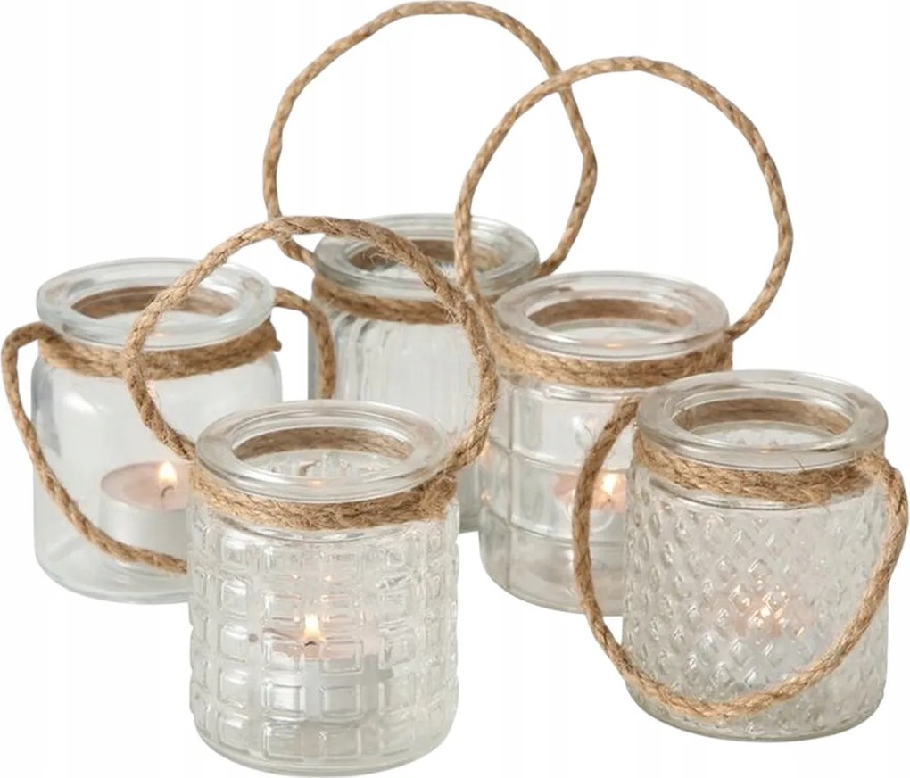 Boltze Home Trax gyertyatartó szett, 5 darabos, átm. 7 x mag. 9 cm, üveg, rusztikus