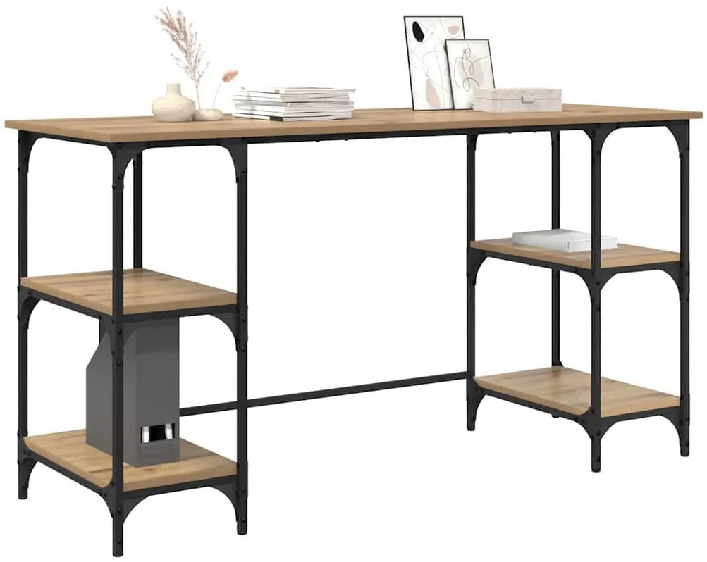 vidaXL Asztal polcokkal Artisan tölgy 140 x 50 x 75 cm Faanyag