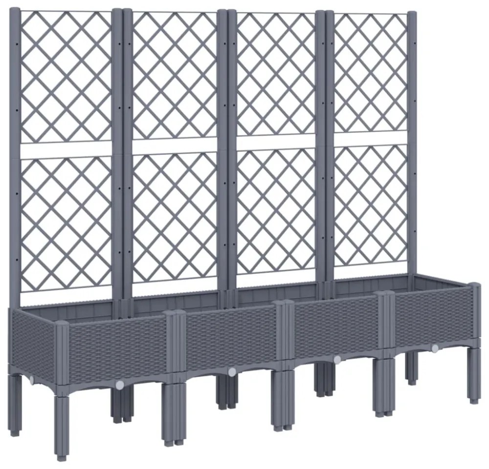 szürke PP rácsos kerti ültetőláda 160 x 40 x 142 cm