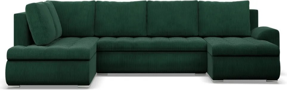 Tokio U sarokkanapé, 3 ágyneműtartóval, kordbársony, baloldali, zöld