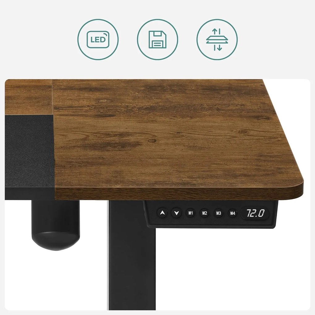 Állítható magasságú elektromos íróasztal memória funkcióval 120x60 cm, vintage barna/alapfekete