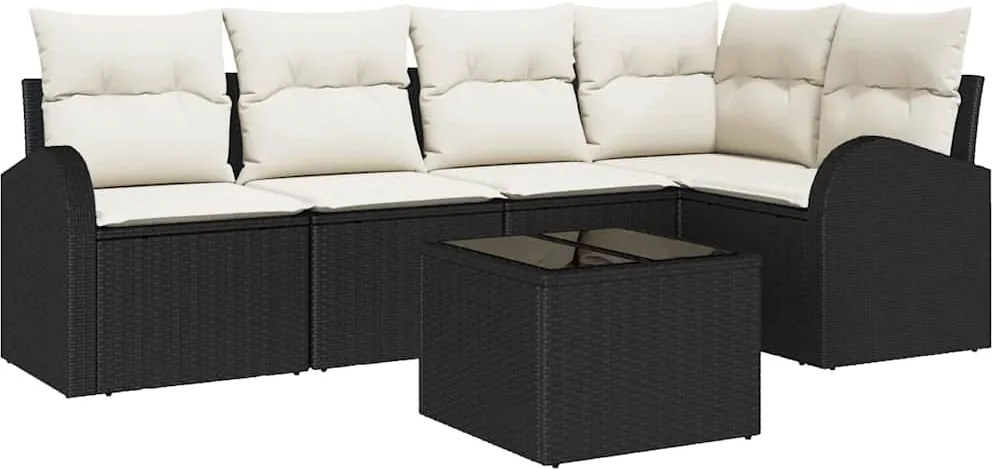 vidaXL Kerti Kanapé Szett párnával 6 pcs Fekete és Fehér polirattan