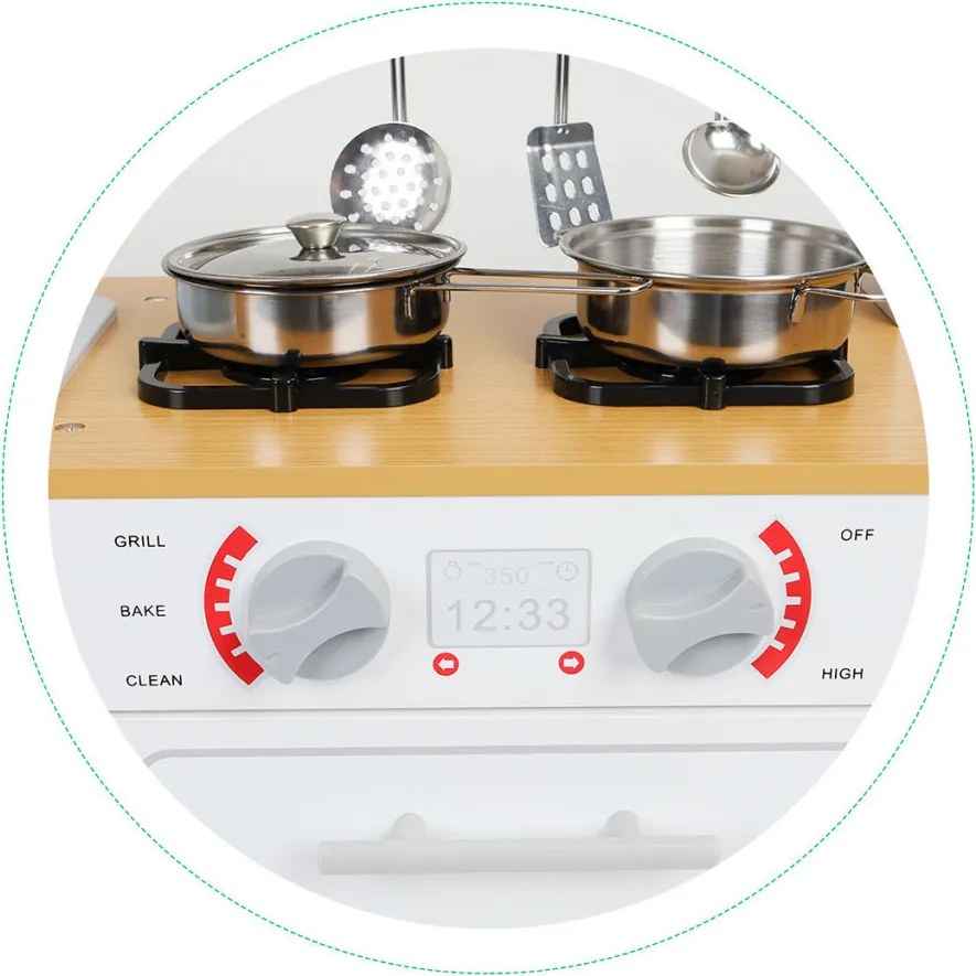 Fa gyerekkonyha fényekkel edényekkel