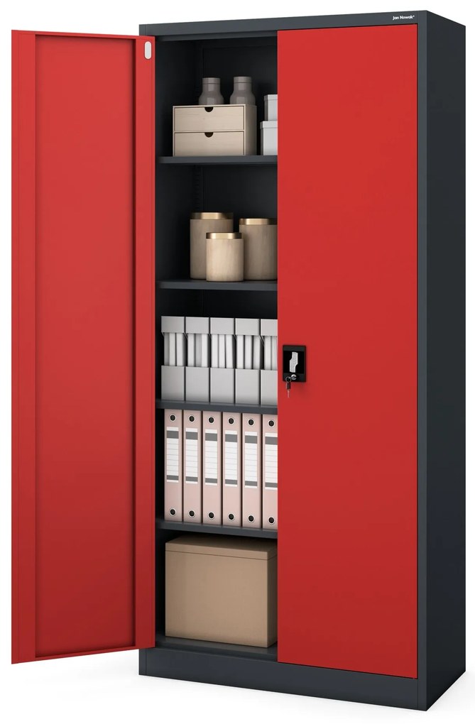 Fém iratszekrény JAN H, 900 x 1950 x 400 mm, antracit-piros