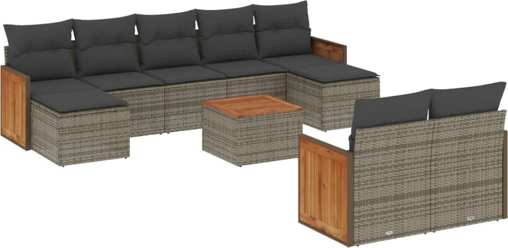 vidaXL 10 részes szürke polyrattan kerti ülőgarnitúra párnákkal