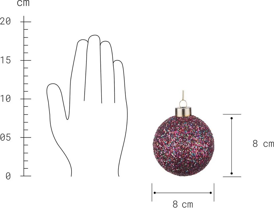 HANG ON üveggömb karácsonyfadísz, színes flitteres Ø8 cm