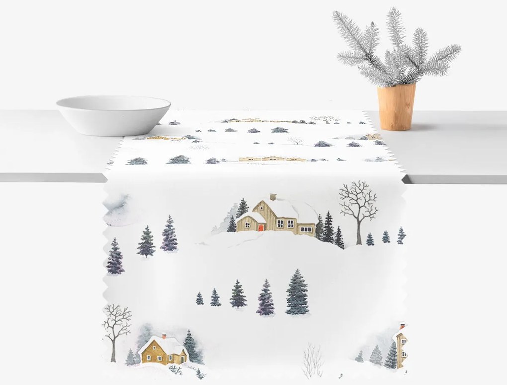 Goldea karácsonyi teflonbevonatú asztali futó - téli táj 20x120 cm