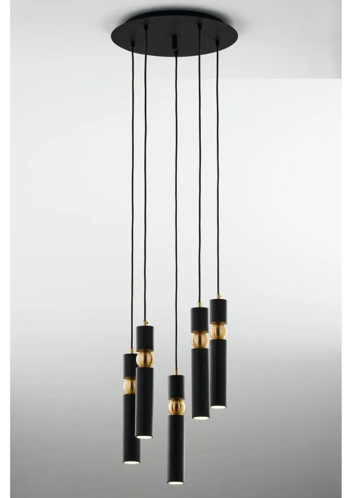 Jupiter 2014 - Csillár zsinóron ALAS 5xGU10/10W/230V fekete/arany