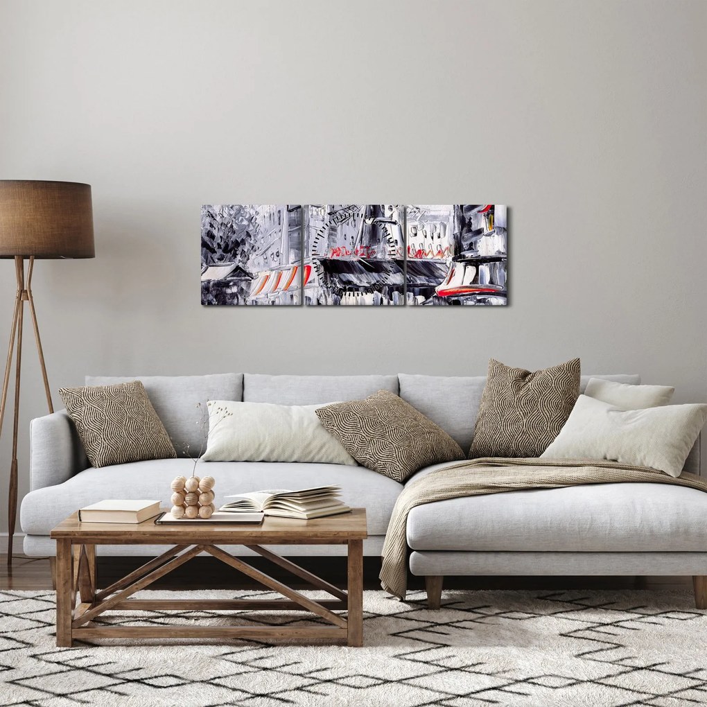 Kép - utca Párizsban, olajfestmény (órával) (90x30 cm)