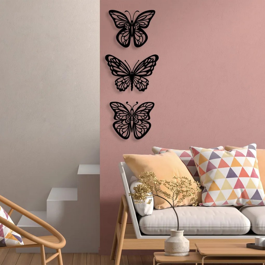 Butterflies fém fali dekoráció, 32×26 cm