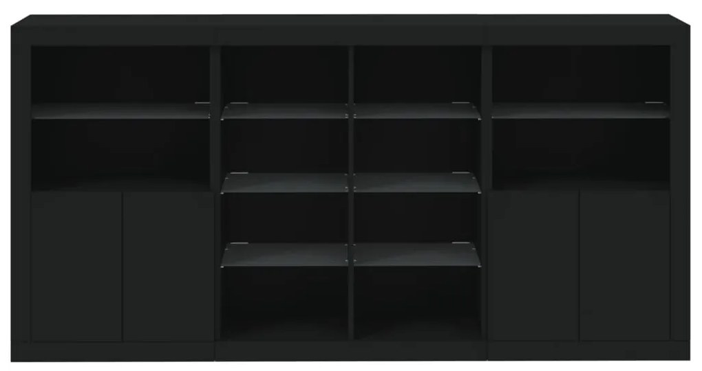 fekete tálalószekrény LED-világítással 202 x 37 x 100 cm