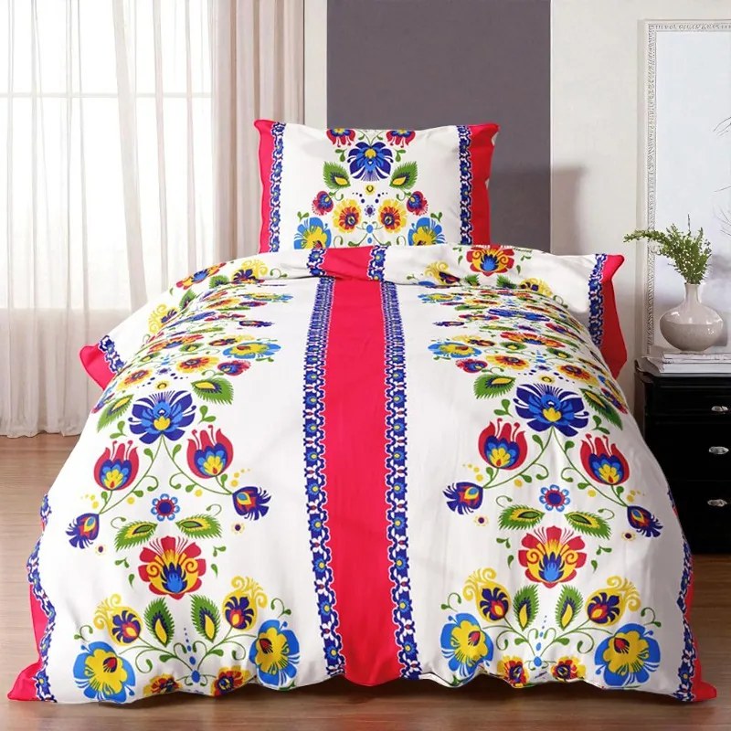 Pamut ágynemű JANE FOLK RED 4 részes 140x200 cm