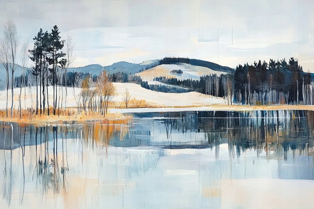 Vászonkép Canvas Tájkép Tél Hó Hegyek Tó Tájkép 60x40