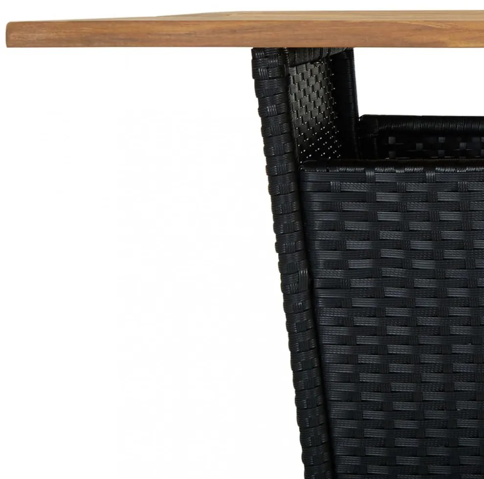 fekete polyrattan és tömör akácfa bárasztal 80 x 80 x 110 cm