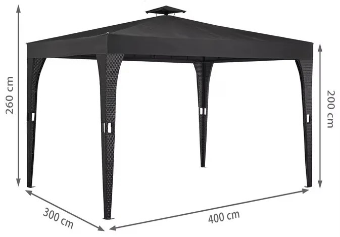 Casaria® Rattan pavilon 3x4 m - antracit