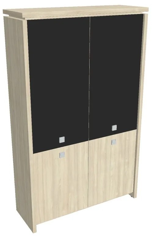 Verno magas szekrény 128 x 46 x 210 cm, kombinált ajtó, akác / fekete