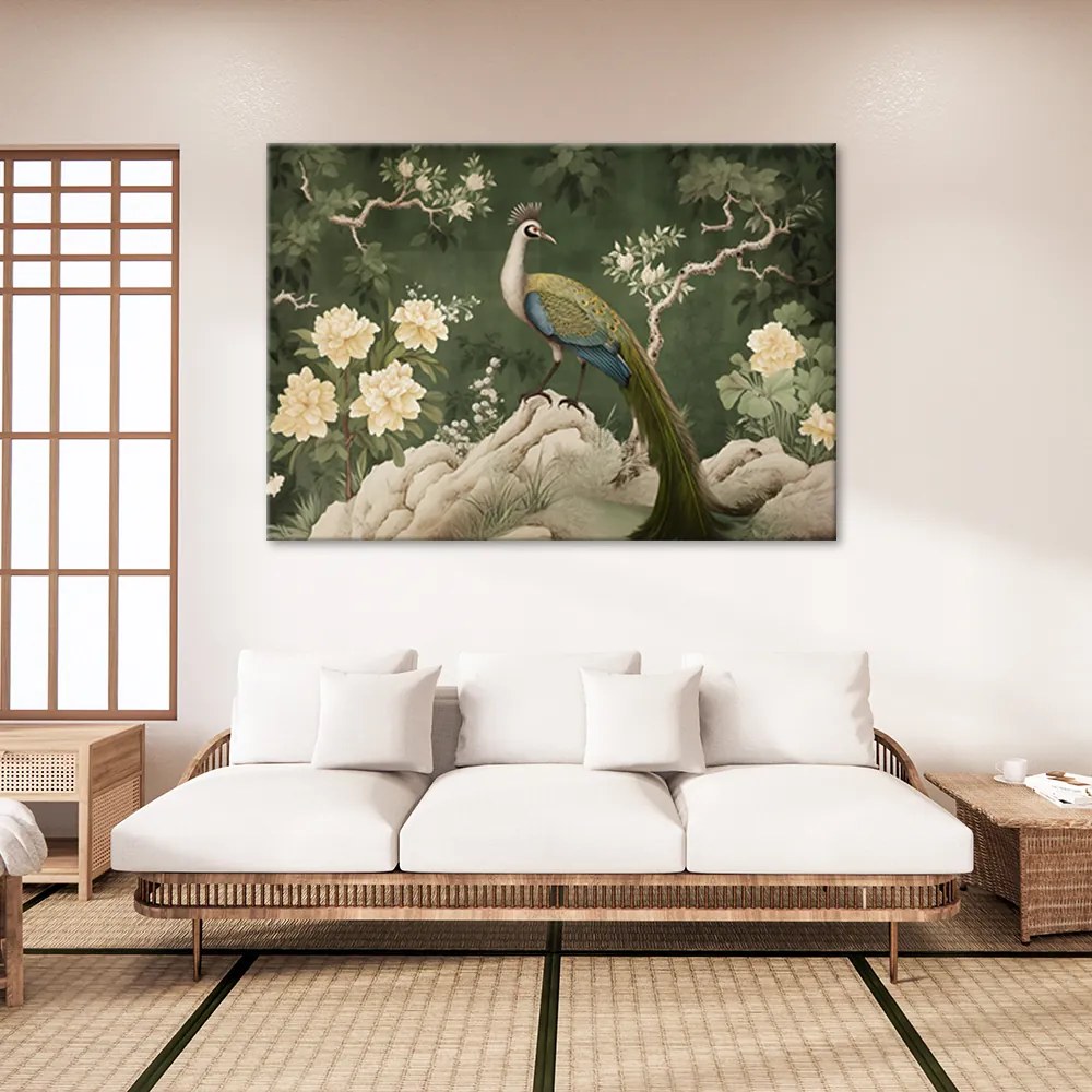 Gario Vászonkép Keleti páva zöld alapon Méret: 120 x 80 cm