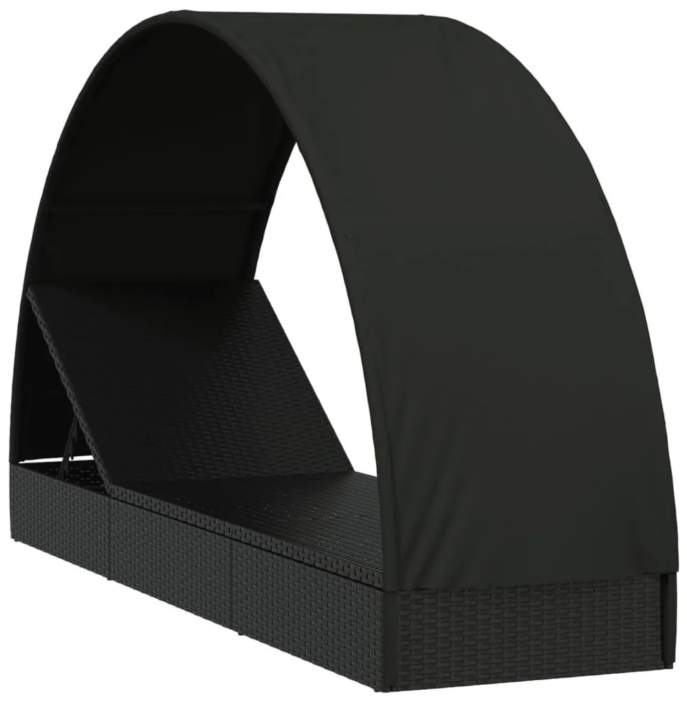 Fekete polyrattan napágy kerek tetővel 211 x 57 x 140 cm