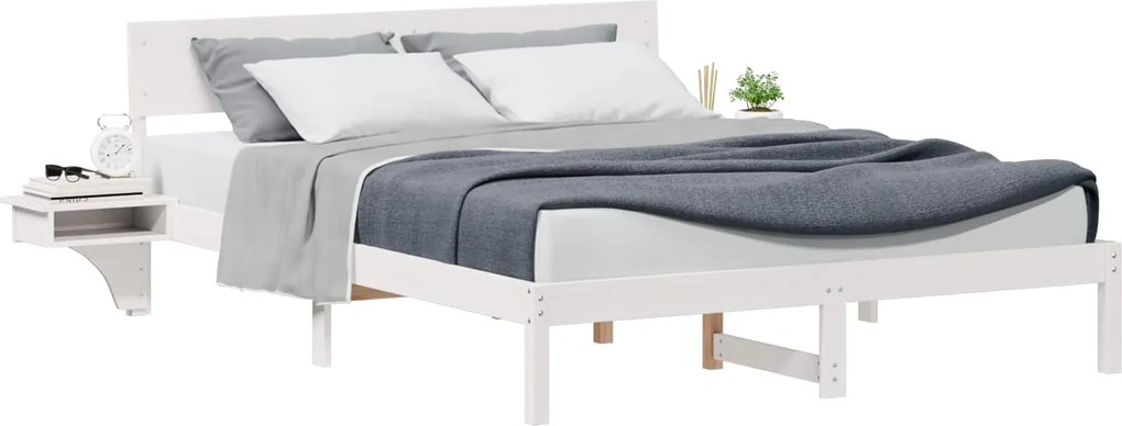 vidaXL Ágykeret fejtámlával Fehér 150 x 200 cm Tömör fenyőfa