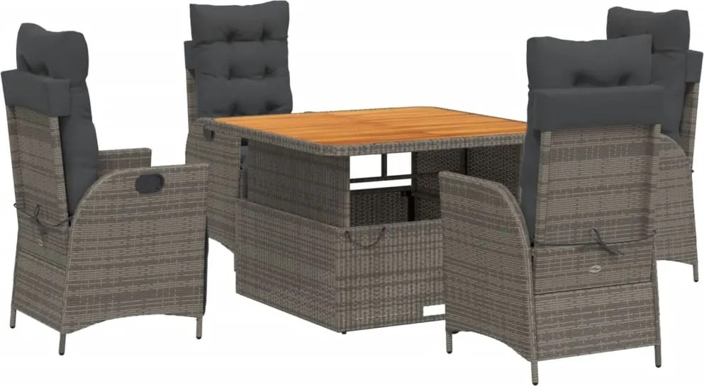 vidaXL 5 részes szürke polyrattan kerti étkezőgarnitúra párnával