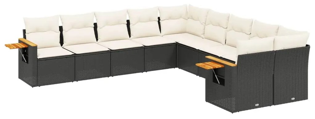 10 részes fekete polyrattan kerti ülőgarnitúra párnákkal
