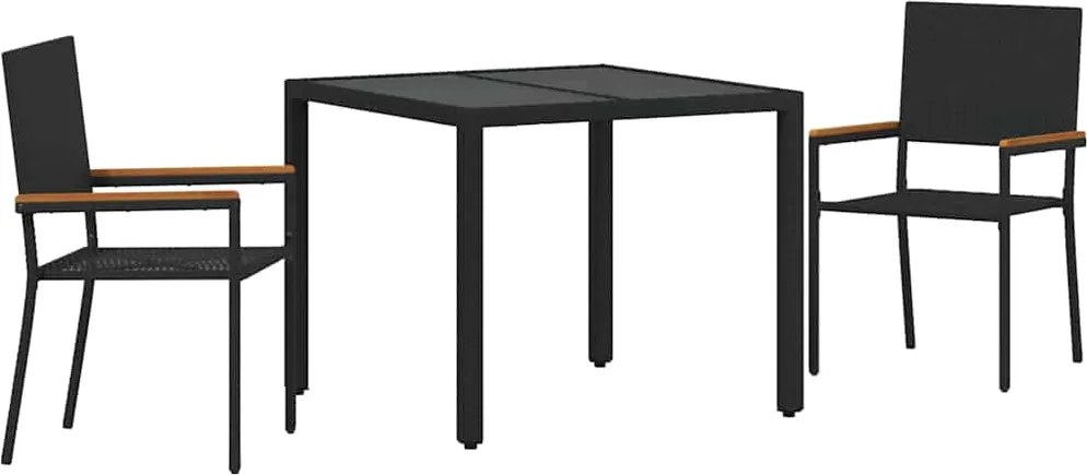 vidaXL Kert étkező szett 3 pcs Fekete polirattan