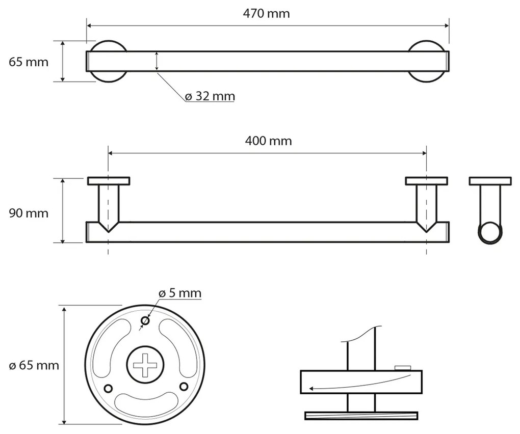 Sapho XH500B X-Round Black kapaszkodó fekete, 40 cm