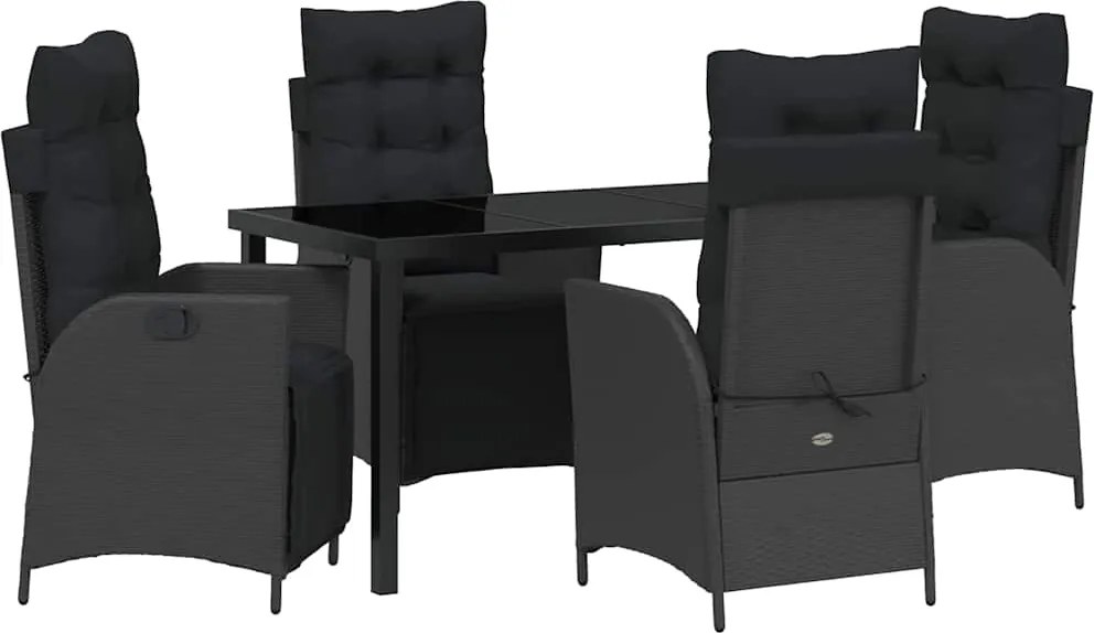 vidaXL Kert étkező szett párnával 5 pcs Fekete polirattan