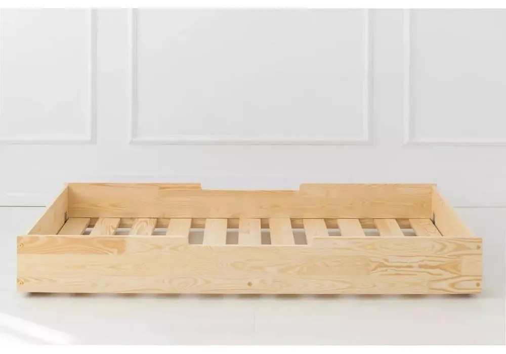 Natúr színű házikó alakú ágyneműtartós borovi fenyő gyerekágy kihúzható pótággyal 70x140 cm Mila MBW – Adeko