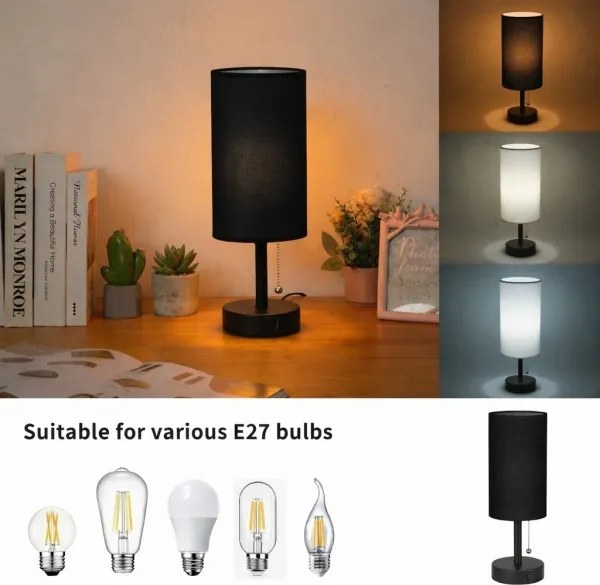 Brilagi - Asztali lámpa USB-porttal TABLON 1xE27/25W/230V fekete