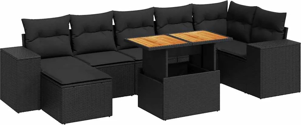 vidaXL 8 részes fekete polyrattan kerti ülőgarnitúra párnákkal