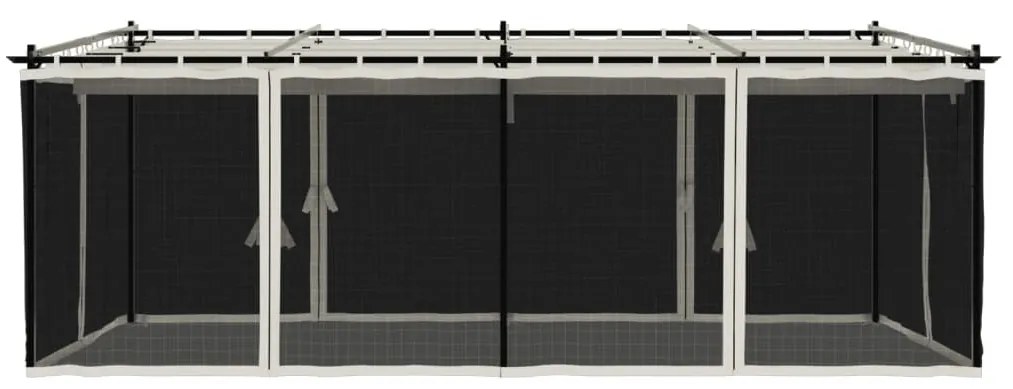 krémszínű acél pavilon hálós oldalakkal 6 x 3 m