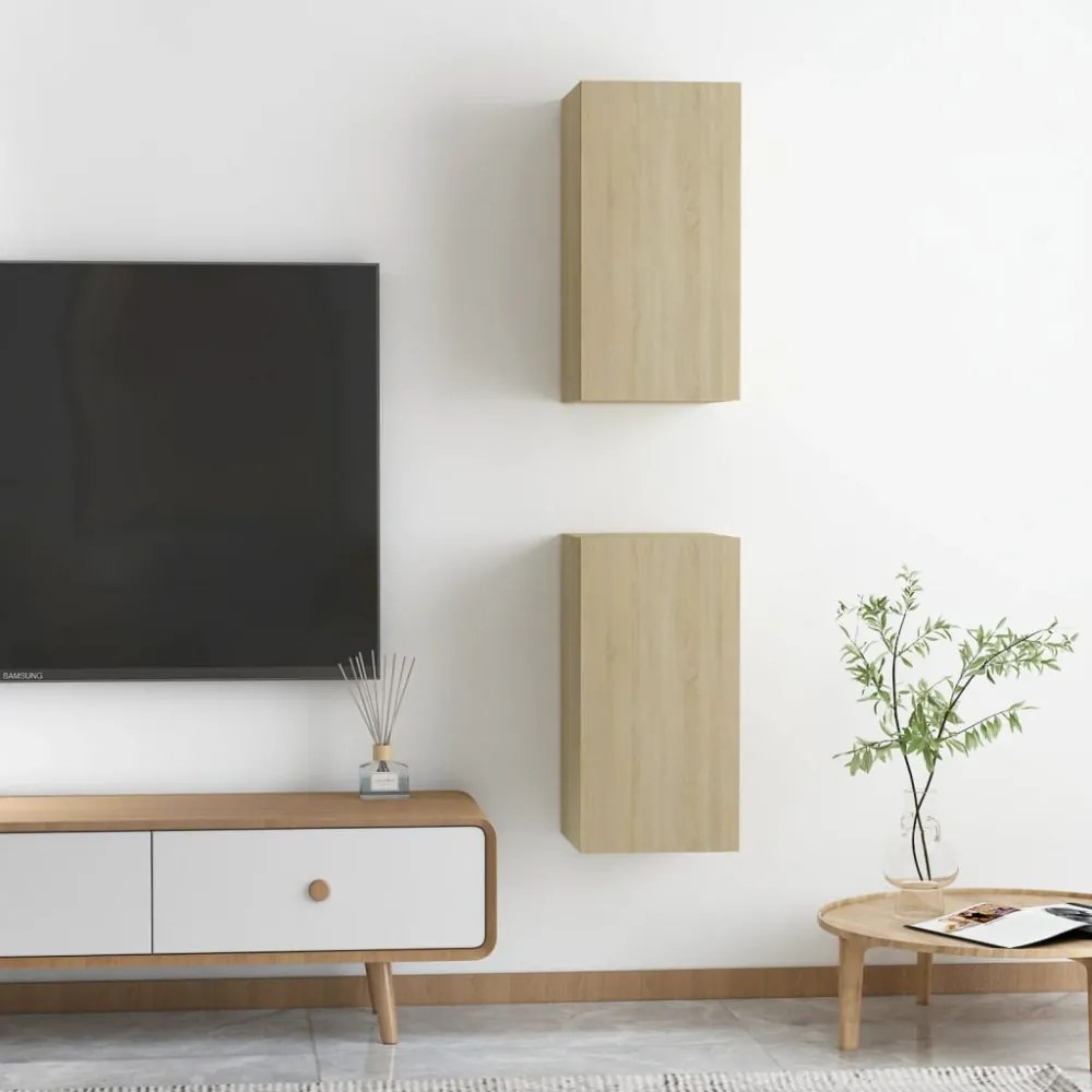 2 db sonoma tölgy szerelt fa TV-szekrény 30,5x30x60 cm