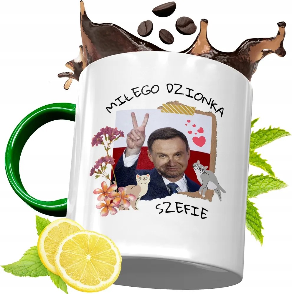 Zöld Bögre Andrzej Duda Elnök Ajándék Nyomtatott Fotóval