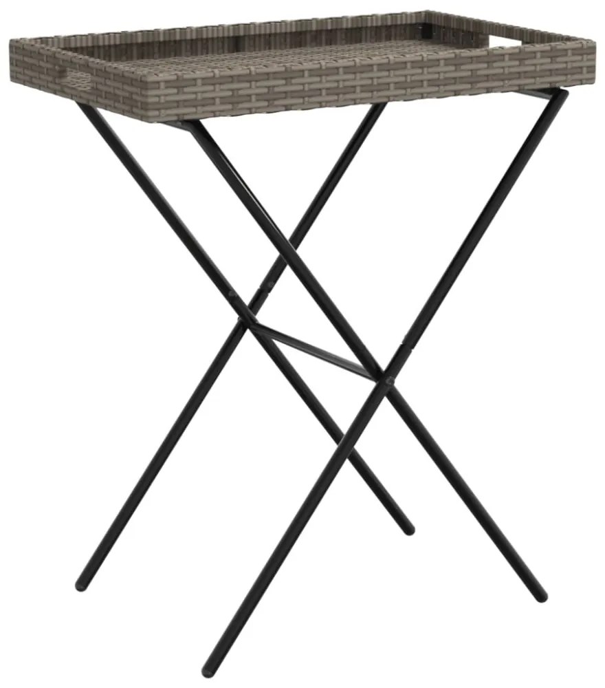 szürke összecsukható polyrattan tálcaasztal 65 x 40 x 75 cm