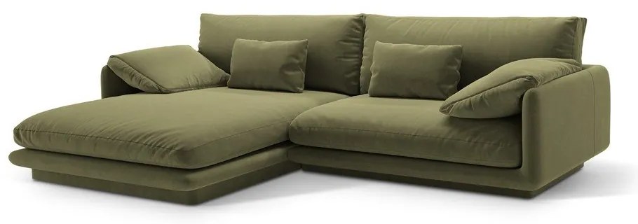 Világoszöld bársony sarokkanapé (bal oldali-heverő résszel) Torino – Micadoni