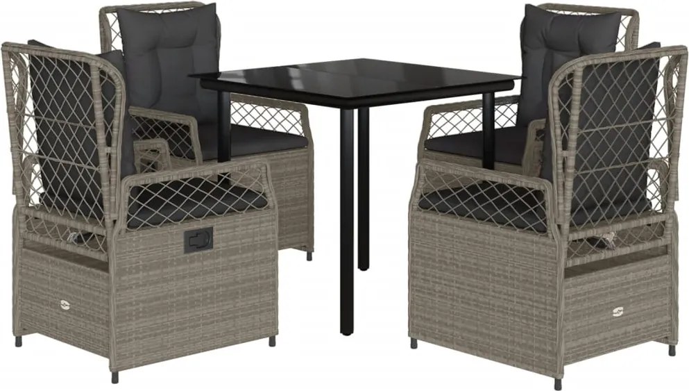 vidaXL 5részes világosszürke polyrattan kerti étkezőgarnitúra párnával