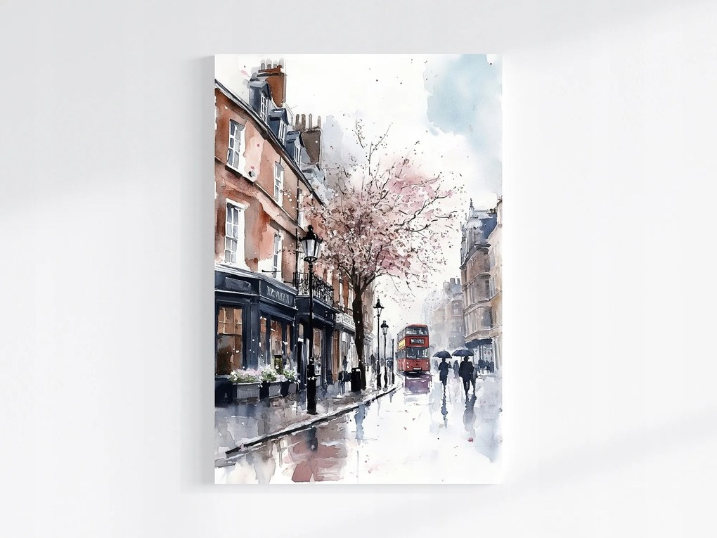 Vászonkép Canvas Akvarell Város London Tavasz Utca Busz 80x120