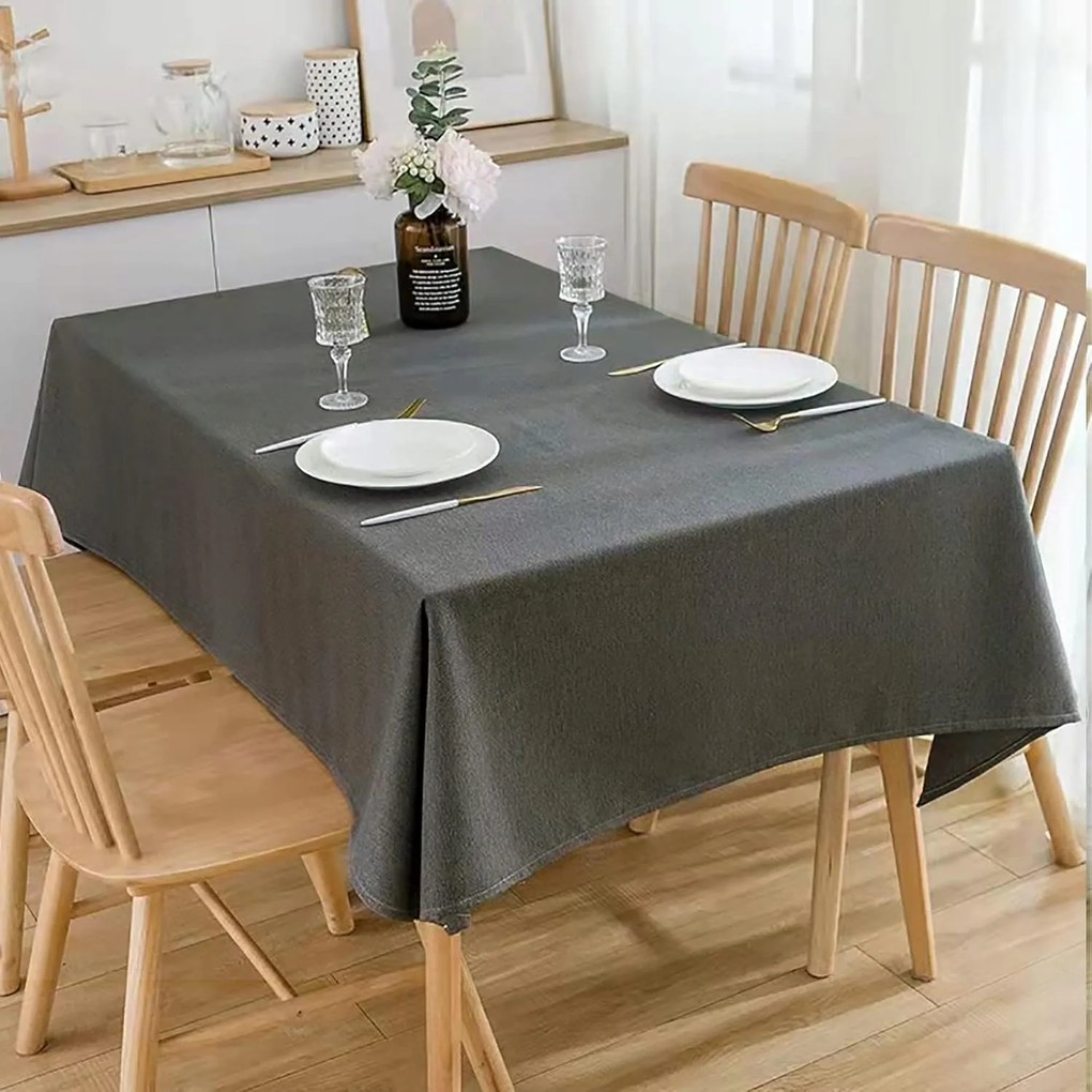 Abrosz asztalra téglalap alakú len utánzat vízálló 140x300cm sötétszürke