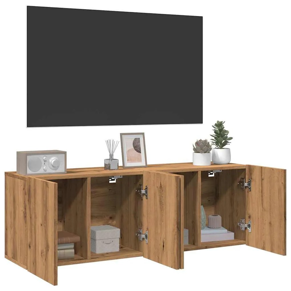 2 db kézműves tölgy falra szerelhető TV-szekrény 60x30x41 cm