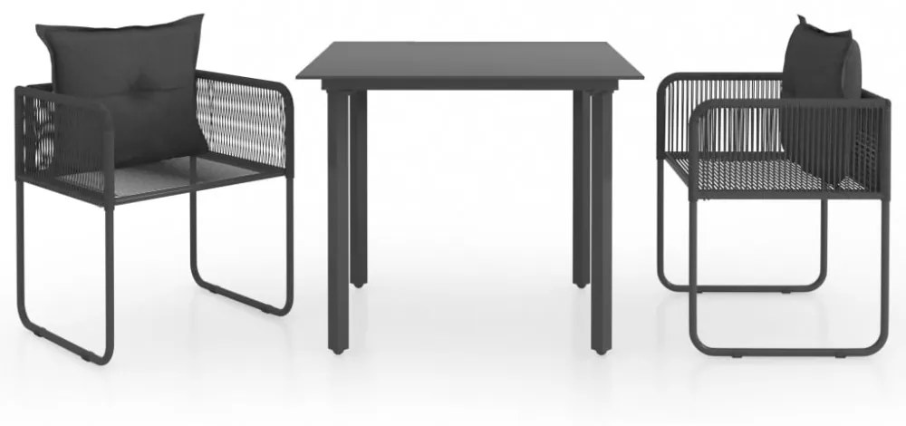 3 részes fekete PVC rattan kerti étkezőgarnitúra