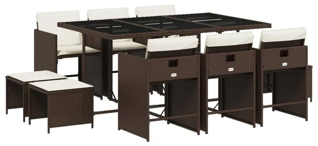 11 részes barna polyrattan kerti ülőgarnitúra párnákkal