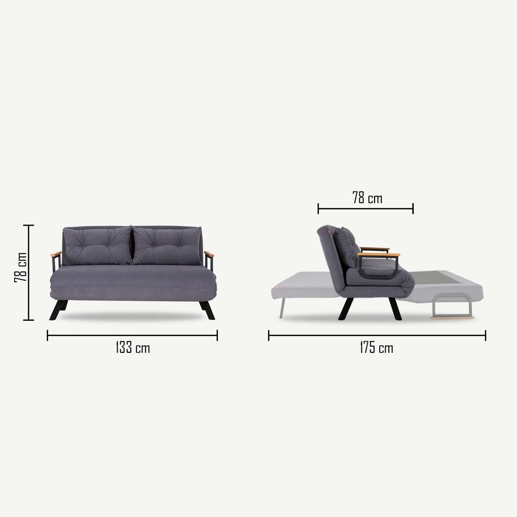2 személyes kanapéágy Homoko 2-Seater - Szürke